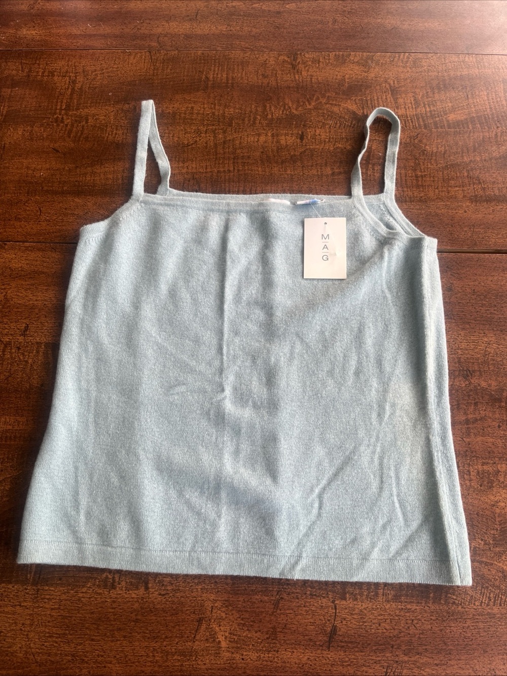 NWT VNTG MAG by Magaschoni 100% Cashmere Knit Tank Top Ice Blue Old Money Size L